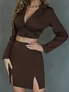 Urban Notched Collar Long Sleeves Split-Side Skirt Two Pieces Set