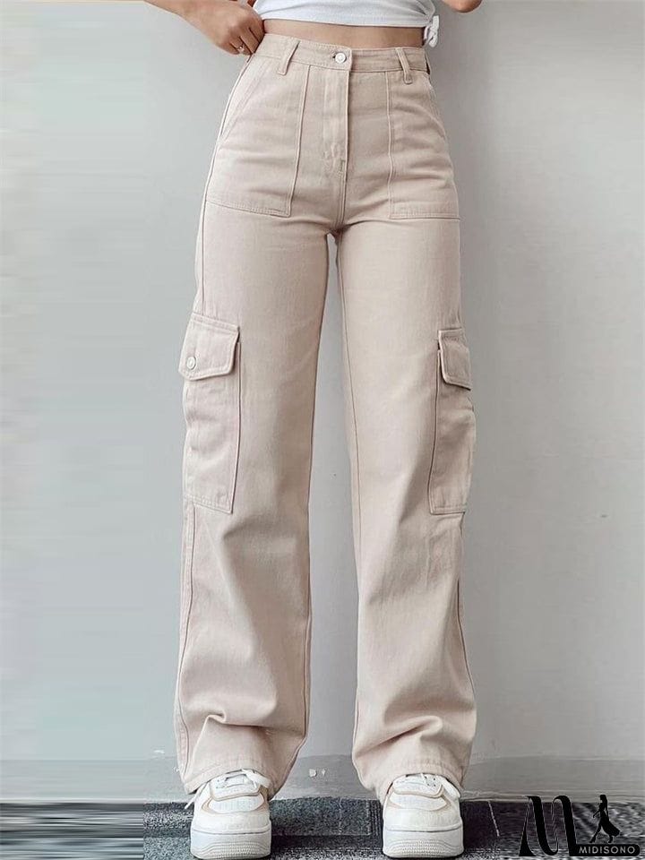 MidiSono - Ladies Temperament Leisure Multi-pocket Trousers