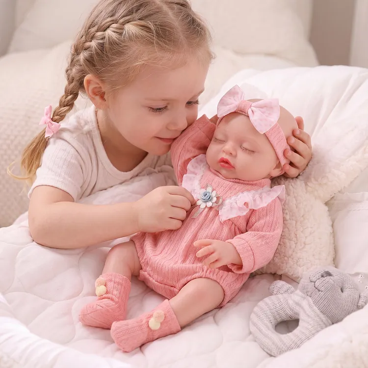[Drink and Wet System] Babeside Nancy 16&rdquo; Full Silicone Sleeping Baby Girl Doll in Blush Floral Romper