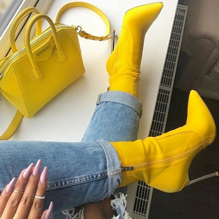 Yellow Stiletto Ankle Boots Tight Lycra Fashion Vdcoo