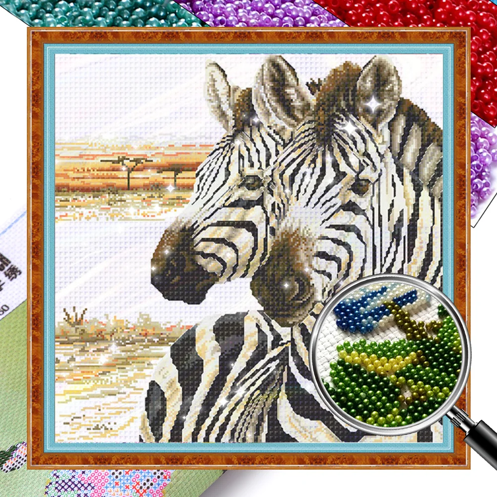 [Bead Embroidery] - 9CT Partial Stamped Cross Stitch - Zebra (62*62CM)