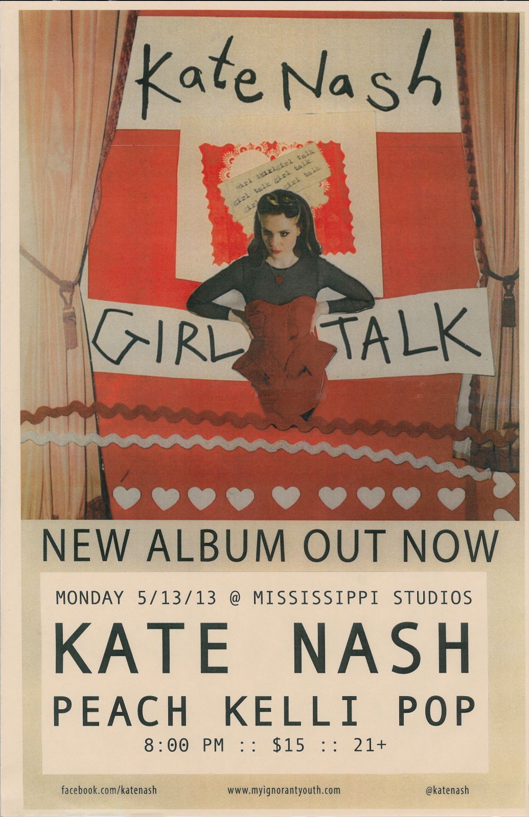 KATE NASH 2013 Gig POSTER Portland Oregon Girl Talk Concert