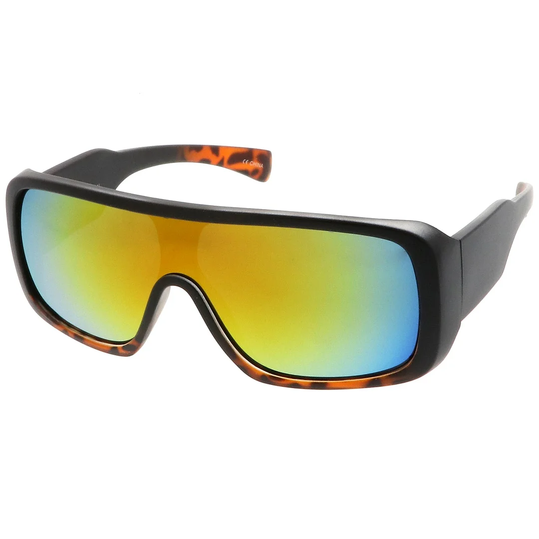 Men's Oversize Goggle Flat Top Mirror Mono Lens Shield glasses 60mm