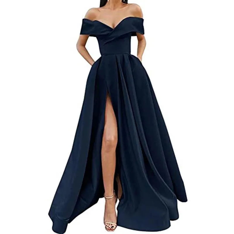 Brownm Brownm 2025 New Party Evening Dress Word Shoulder-Singing Noodles Long Overseas Warehouse Dress
