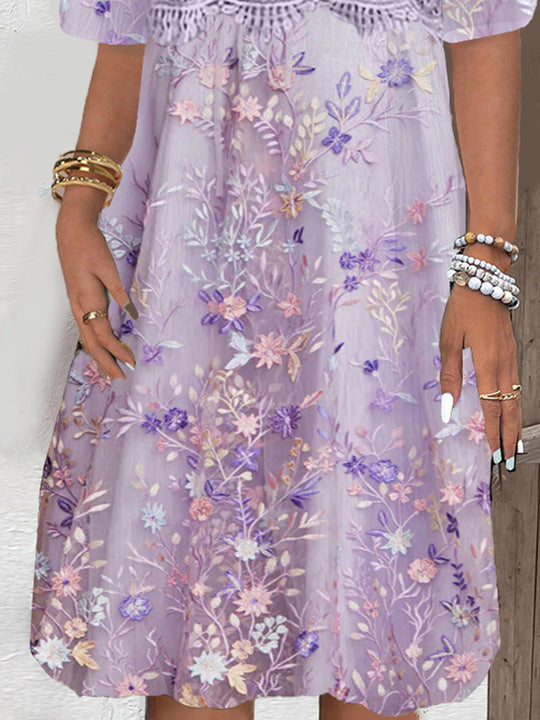 Women Half Sleeve V-neck Solid Color Dress