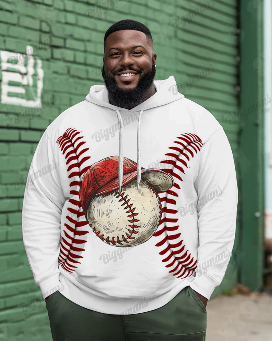 Men's Plus Size Cool Baseball with Hat Long Sleeve Hoodie