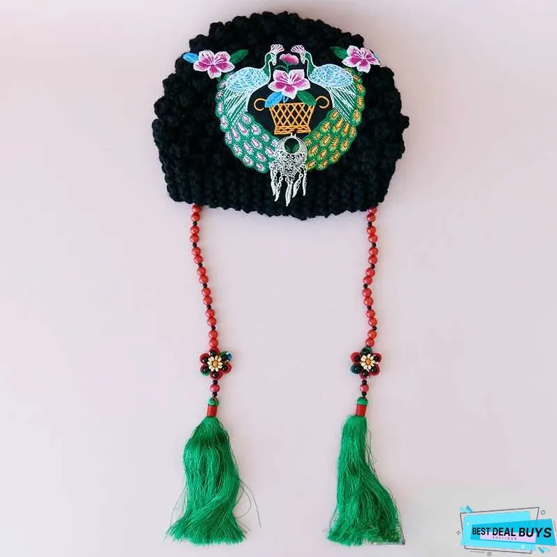 Autumn and Winter Embroidery Knitted Headbands, Women's Warm Forehead Covers, Women's Ethnic Style Hats