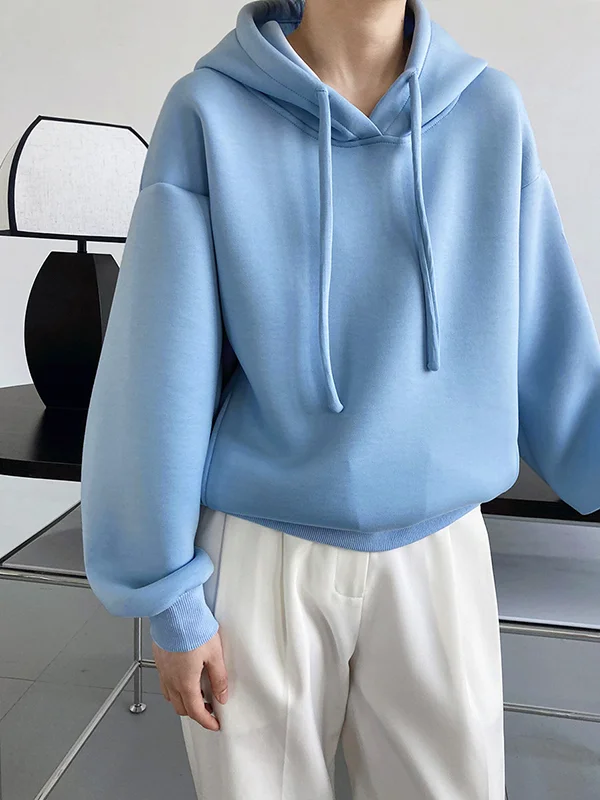 Casual Roomy Drawstring Pure Color Hooded Hoodies Top