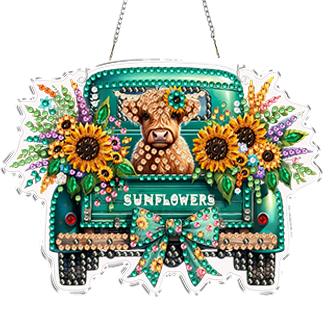 4Pcs Yak Cart 2D Flat DIY Special Shape Hanging Diamond Art Kits Wall Door Decor