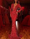 Shiny Deep V-Neck Long Sleeve Sexy Slim Evening Maxi Dress