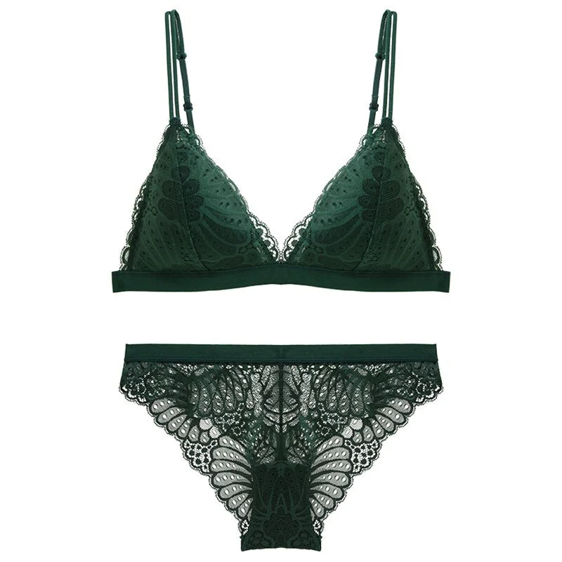 TERMEZY Sexy Lace Bra Set Lingerie Women Wireless Temptation Underwear Set Solid Bralette Soft Comfortable Bra Underwear