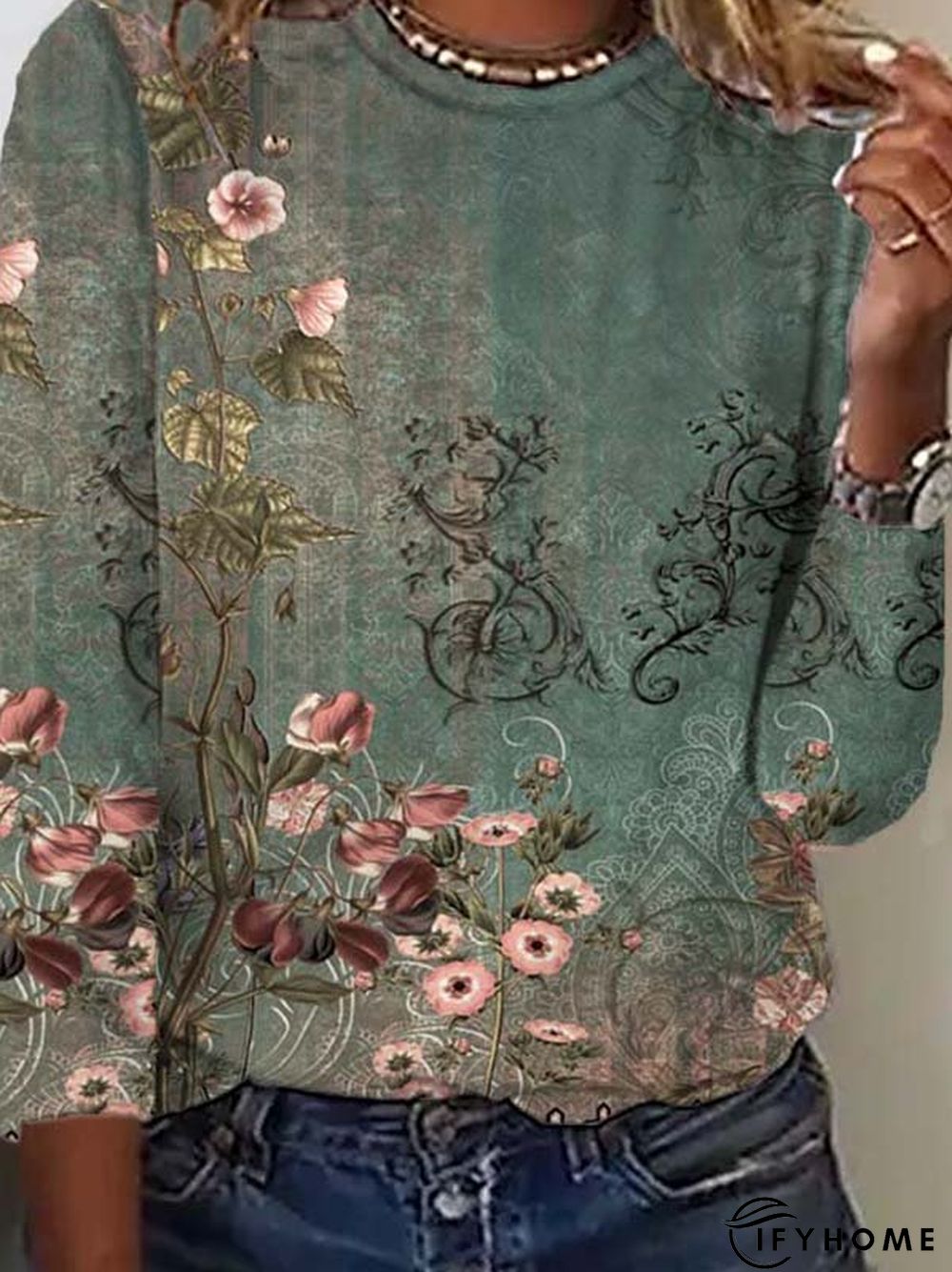 Casual Crew Neck Floral T-Shirt | IFYHOME