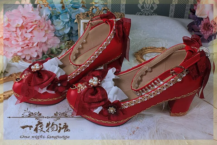 Starry Night Lolita Buckle Bow Pearl Princess Dance Shoes SP16343