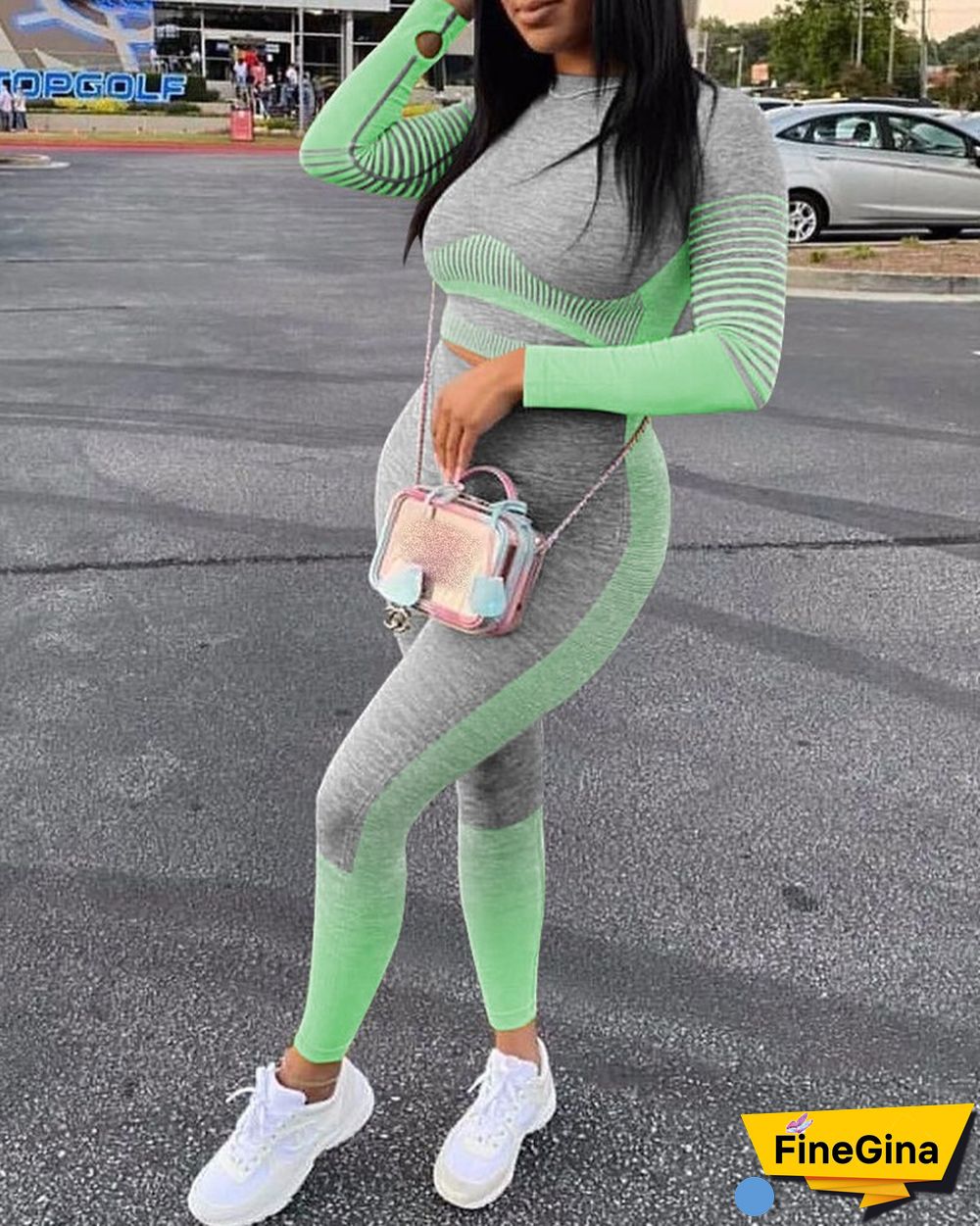 Colorblock Crop Top & Skinny Pants Set