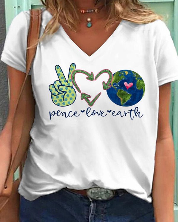 Casual V-Neck Printed Short Sleeve Top