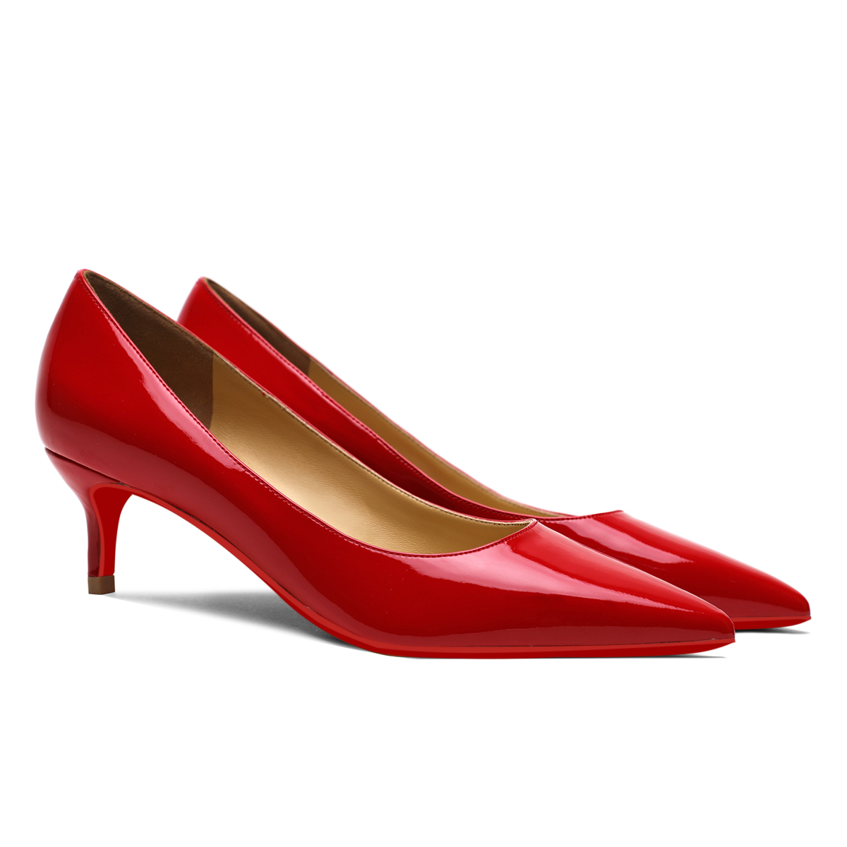 50mm Women's Low Heel Kittens Pointed Toe Casual Slip On Patent Red Bottoms Pumps-vocosishoes