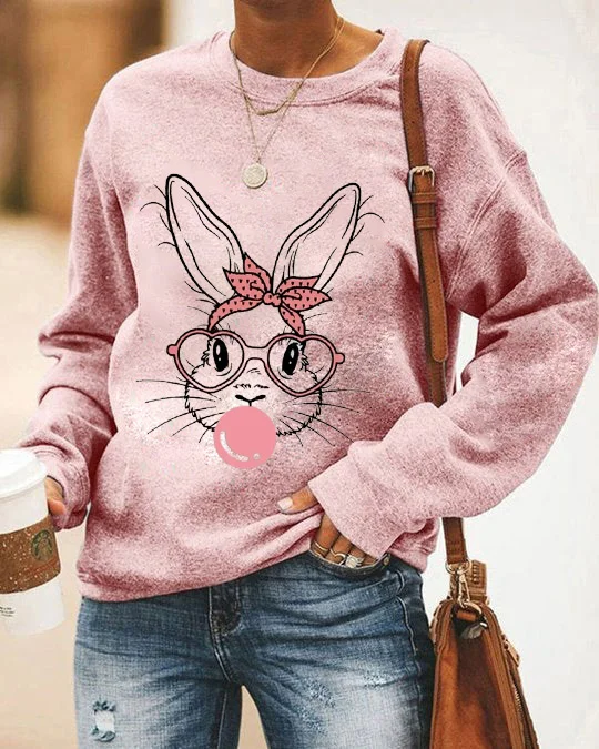 Cute Bunny Rabbit With Bandana Glasses Bubblegum Sweatshirt