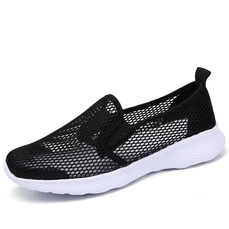 Women Mesh Sneakers Breathable Hollow out Outdoor Walking Shoes Ladies Slip On Casual Comfort Flats Female Zapatilla Summer 2021