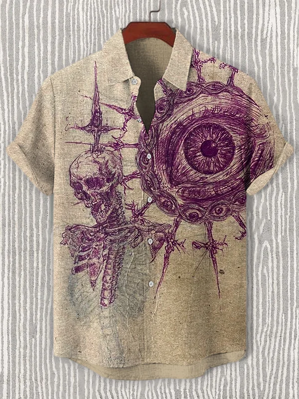 Men's Retro Evil Devil Eye And Skull Art Print Casual Shirt