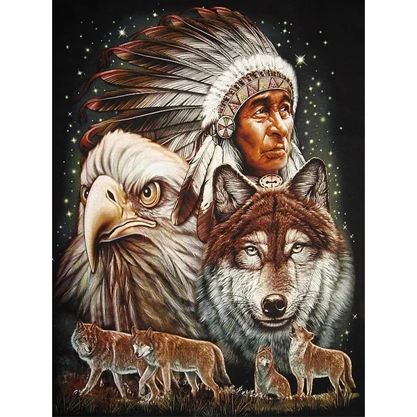 Diamond Painting - Full Round/Square Drill - Indians Or Wolf(30*40 - 50*60cm)