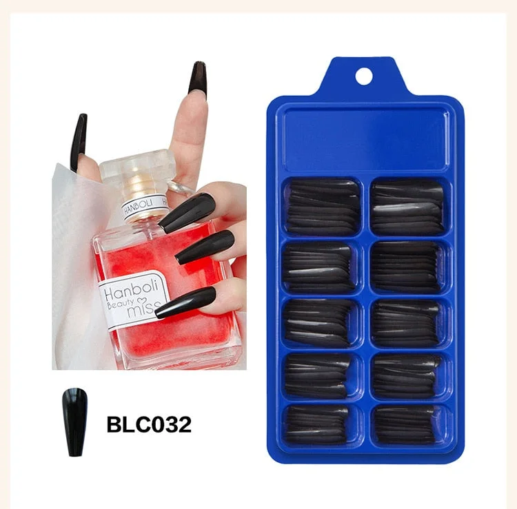 100pcs/set 10 Sizes Full Cover False Nail Tips Ballerina Coffin Fake Nails Square Stiletto French Acrylic Press On Nails-Nail Inspo