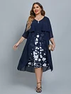 Women's Plus Size Curve Party Dress Floral V Neck Mesh 3/4 Length Sleeve Fall Spring Elegant Midi Dress Party Date Dress / Layered / Print