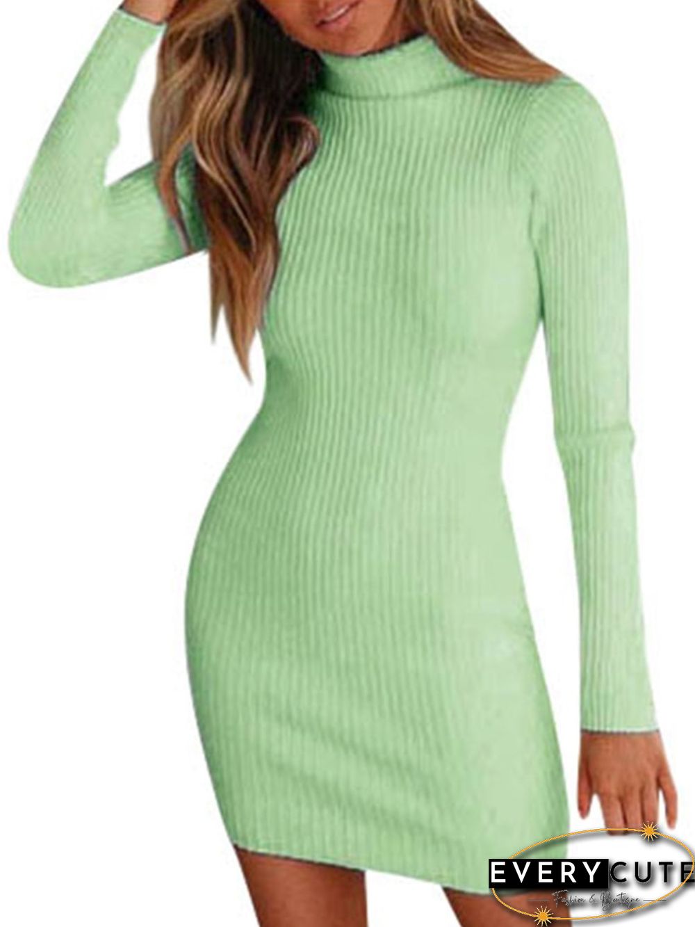 Spring & Autumn New Solid Color Knitted Dress Fashion Commuter Style High Neck Women's Autumn Long Sleeve Loose Top Dress