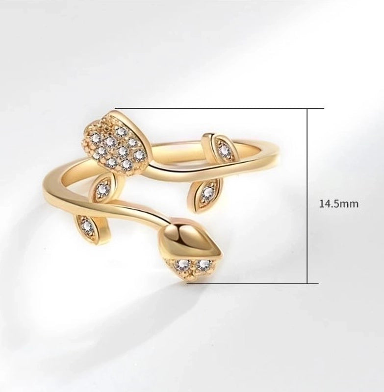 IG Style Sweet Flower Copper Inlay 14K Gold Plated Zircon Open Rings