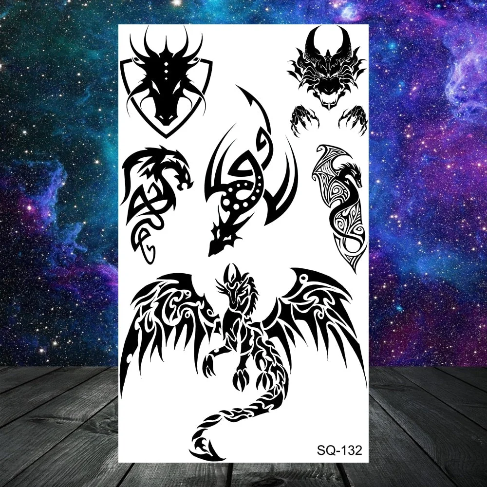 Realistic Thorns Dragon Wolf Tatoos Temporary Tattoos For Adult Men Kids Lion Tiger Skull Fake Tattoo Neck Arm Hands Small Tatoo