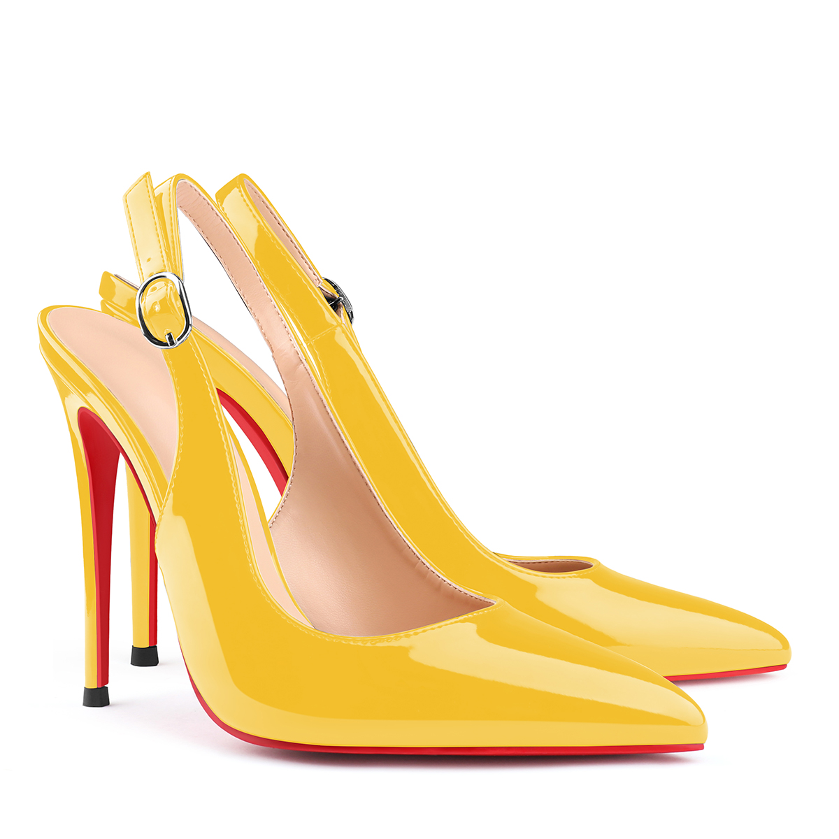 120mm Women's Pointed Toe Slingback Heels Red Bottoms Pumps Dress Shoes-vocosishoes