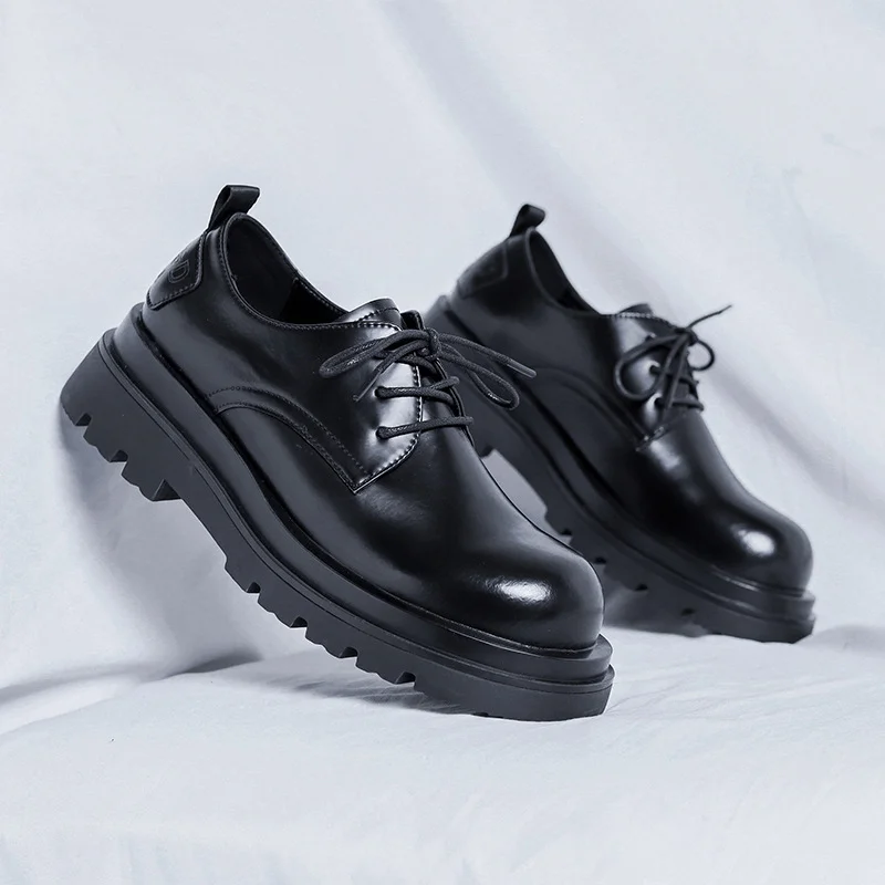 Yyvonne Yyvonne Shoes Men Low Bang Martin Boots Thick Platform Work Shoes British Couples Casual Cool Black Little Leather Shoes 59257-R