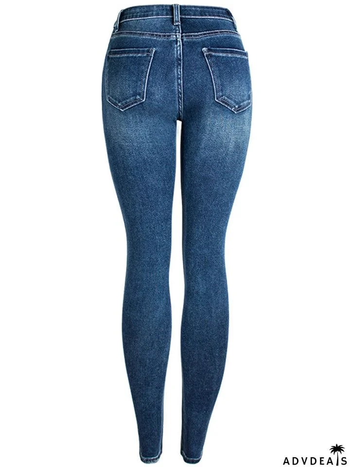 Women's Campus Super Simple Style Slim Fit Solid Color Washed Effect Denim Jeans