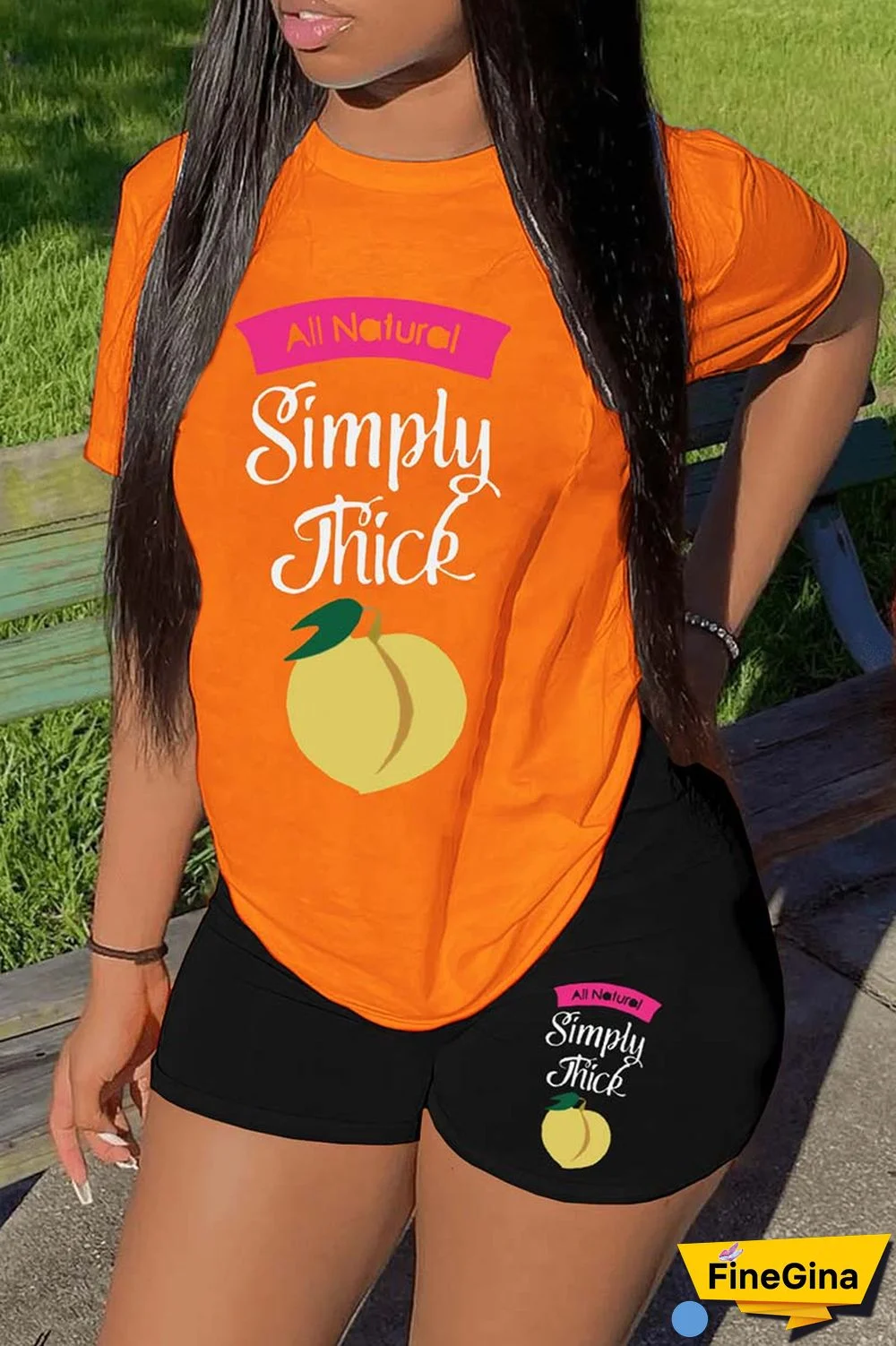 Blue Red Casual Print Basic O Neck Short Sleeve Two Pieces