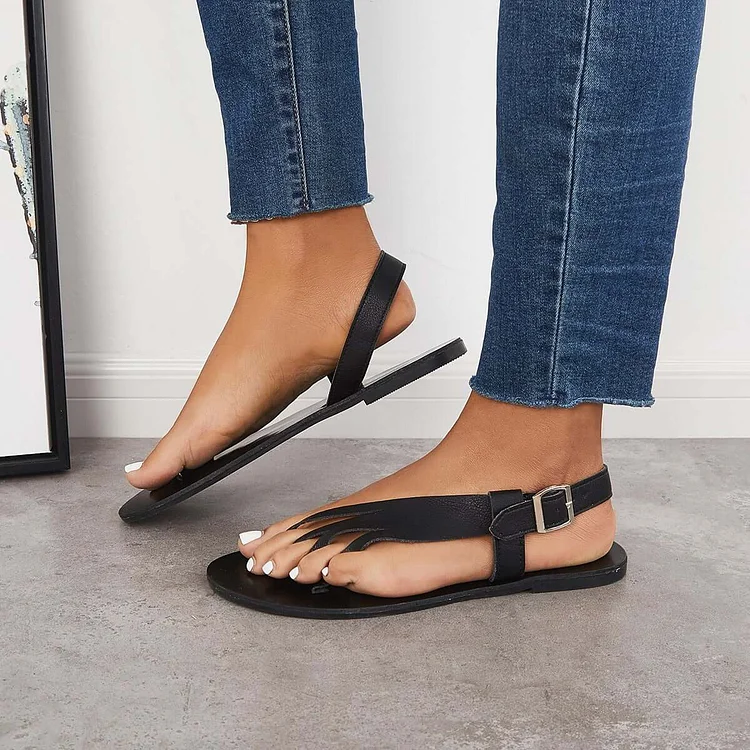 Toe Ring Slingback Flats Ankle Strap Sandals
