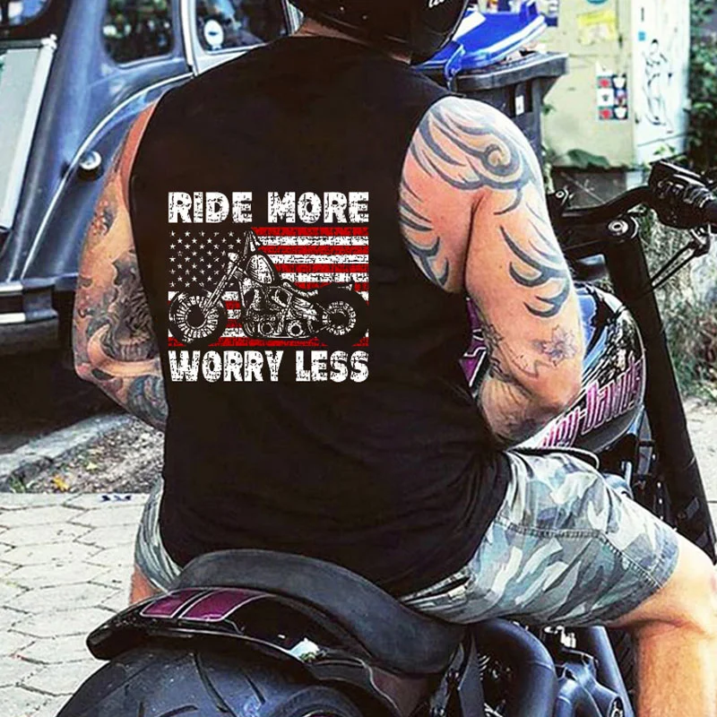 RIDE MORE WORRY LESS USA Flag&Motorcycle Print Men's Vest