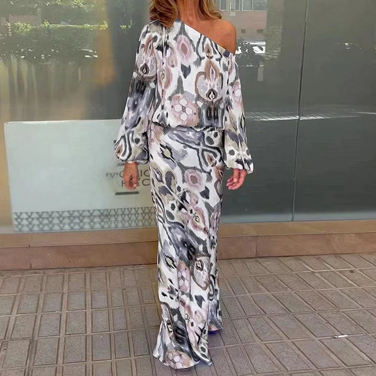 One Shoulder Printed Two Piece Set