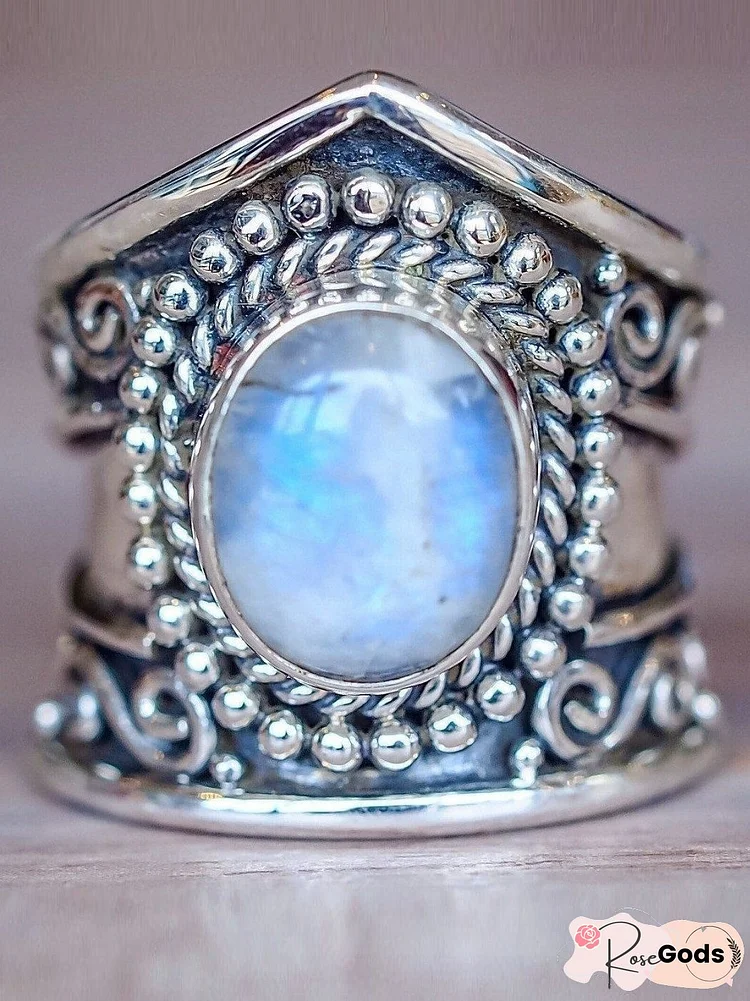 Retro Moonstone Ring Exaggerated Punk Style Jewelry