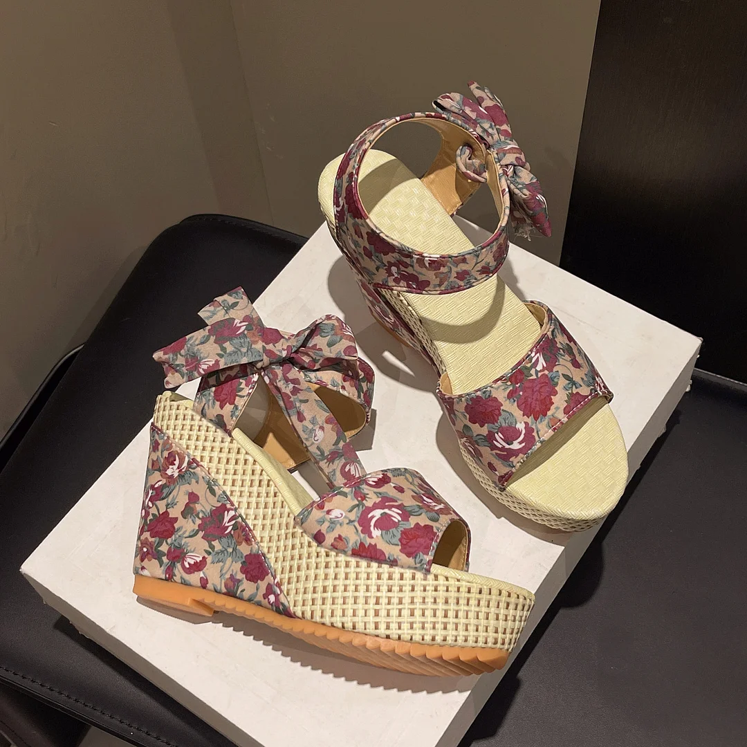 Yyvonne Hee Women's Sandals Fruit Pattern High Heel Sandals Women 2025 Spring And Summer New Word Fish Mouth Bow Women's Shoes