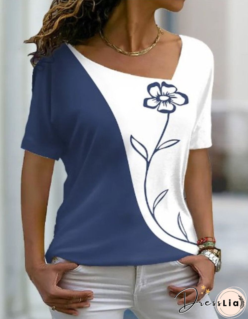 Women Floral Theme Print T-Shirt Summer Fashion Casual V Neck Short Sleeve Basic Tops Female Loose 3D Print Pullover Tees