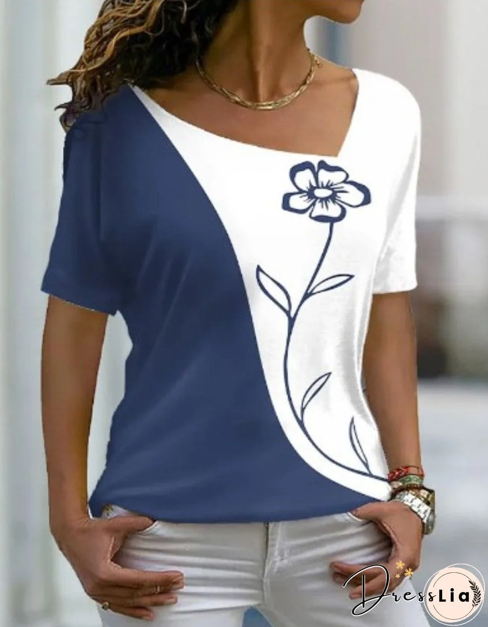 Women Floral Theme Print T-Shirt Summer Fashion Casual V Neck Short Sleeve Basic Tops Female Loose 3D Print Pullover Tees