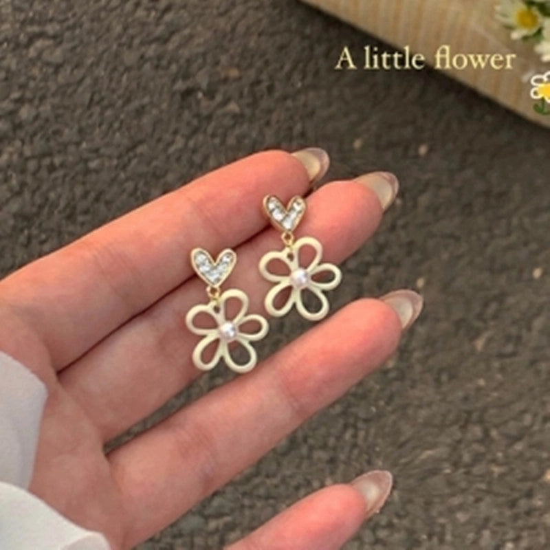 1 Pair Elegant Sweet Square Heart Shape Bow Knot Inlay Imitation Pearl Alloy Rhinestones Earrings