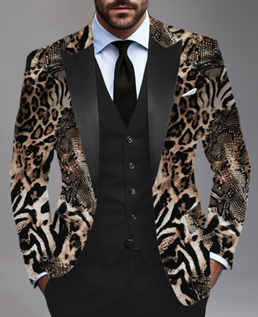 Okaywear Business Peaked Lapel Leopard Snake Tiger Pattern Blazer