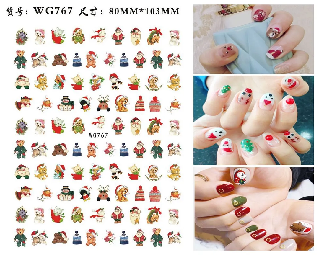 3D Christmas Nail Art Sticker For Kids Tattoo Manicure Accessories Snow Man Gift Tree Deers Santa Claus Slider Nail Decals Decor-Nail Inspo