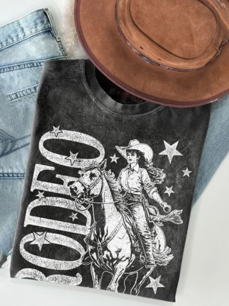  Rodeo Cowboy Printed Washed Cotton T-Shirt Westsshops