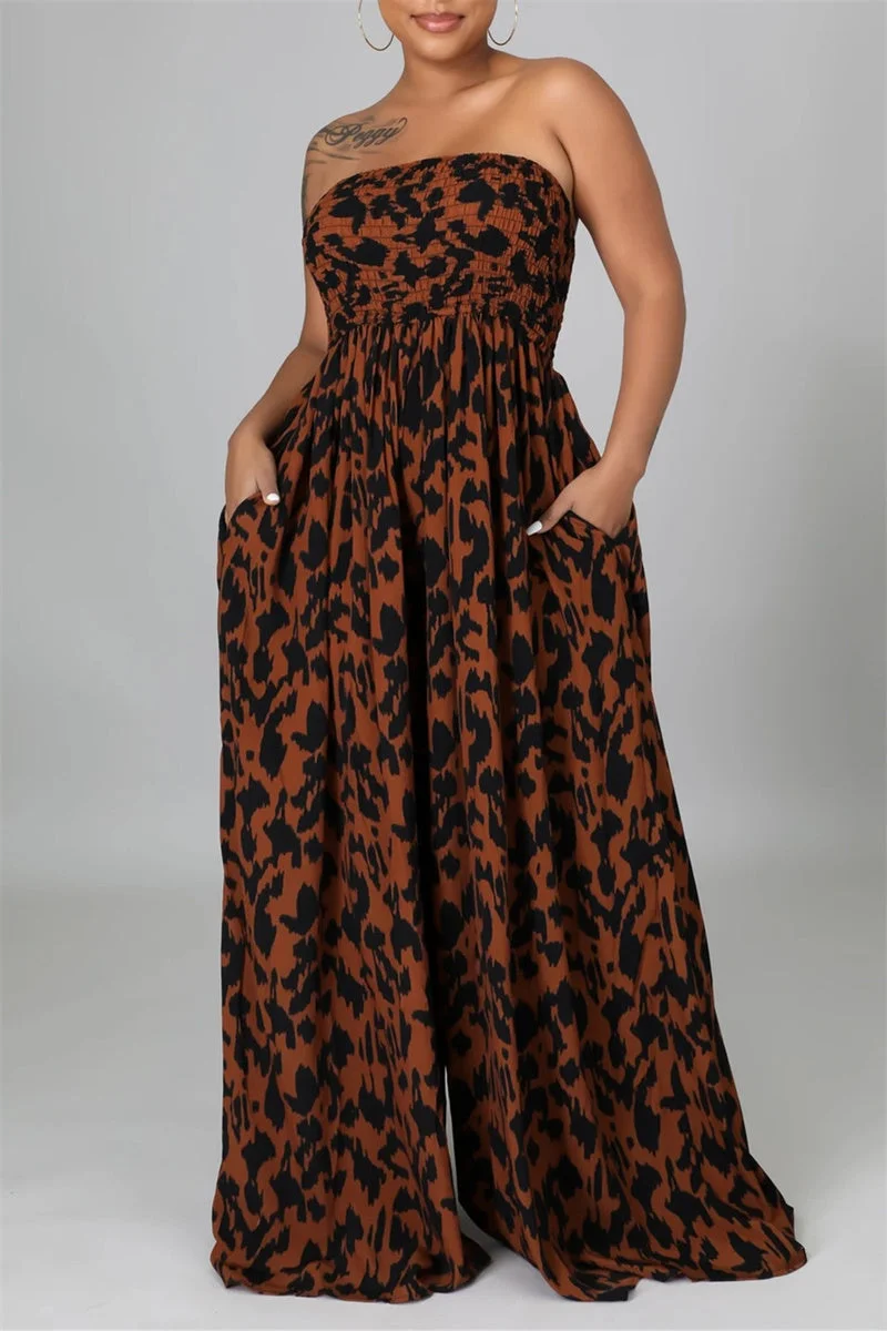 Fashion Sexy Print Backless Strapless Regular Jumpsuits