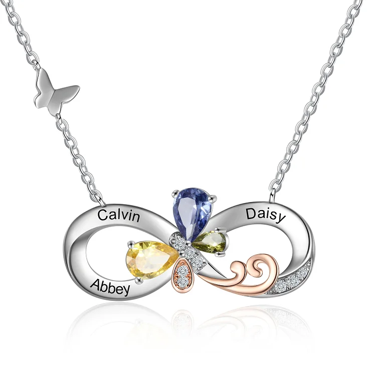 Personalized Infinity Butterfly Necklace Custom 3 Birthstones Necklace for Her