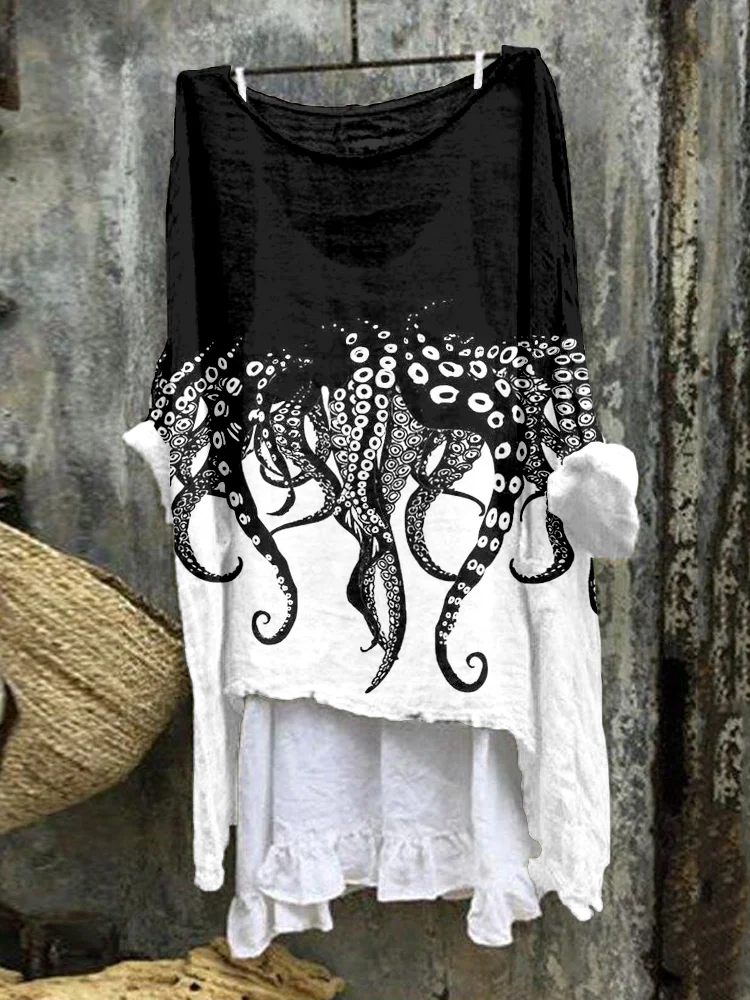 Tentacles Lover Essential Contrast Linen Blend Tunic