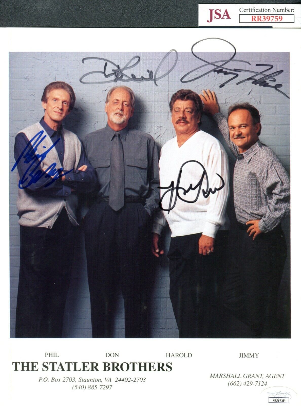 JSA The Statler Brothers Quartet Autographed Signed AUTO 8x10 Photo Poster painting TRB 761