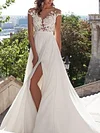 Pleated Split-Side Embroidered Backless V-Neck Wedding Dress