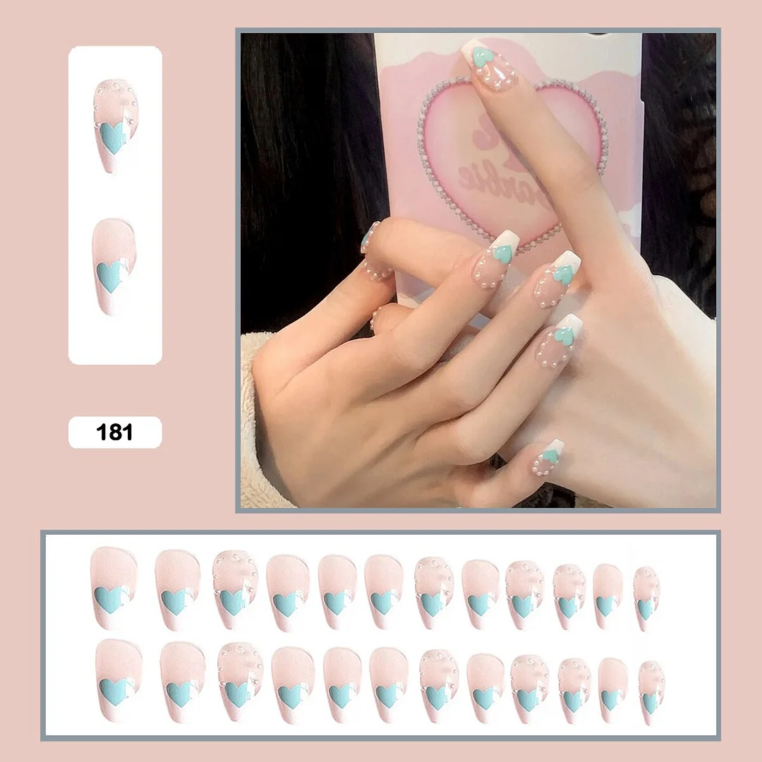 Fairy nail art Pearl decoration Wearable False Nails with glue 24pcs per box with wear tools-Nail Inspo